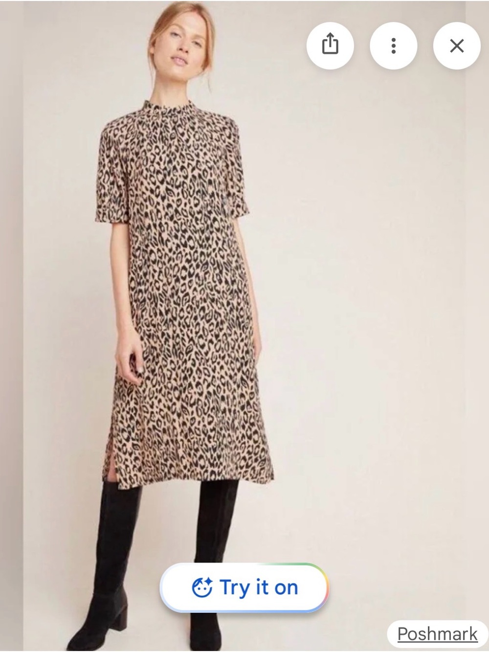 Anthropologie Leopard-Print Midi Dress - Beige & Black